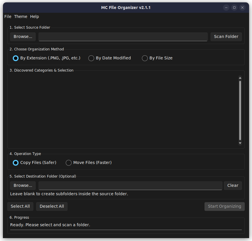 MC File Organizer Application Screenshot